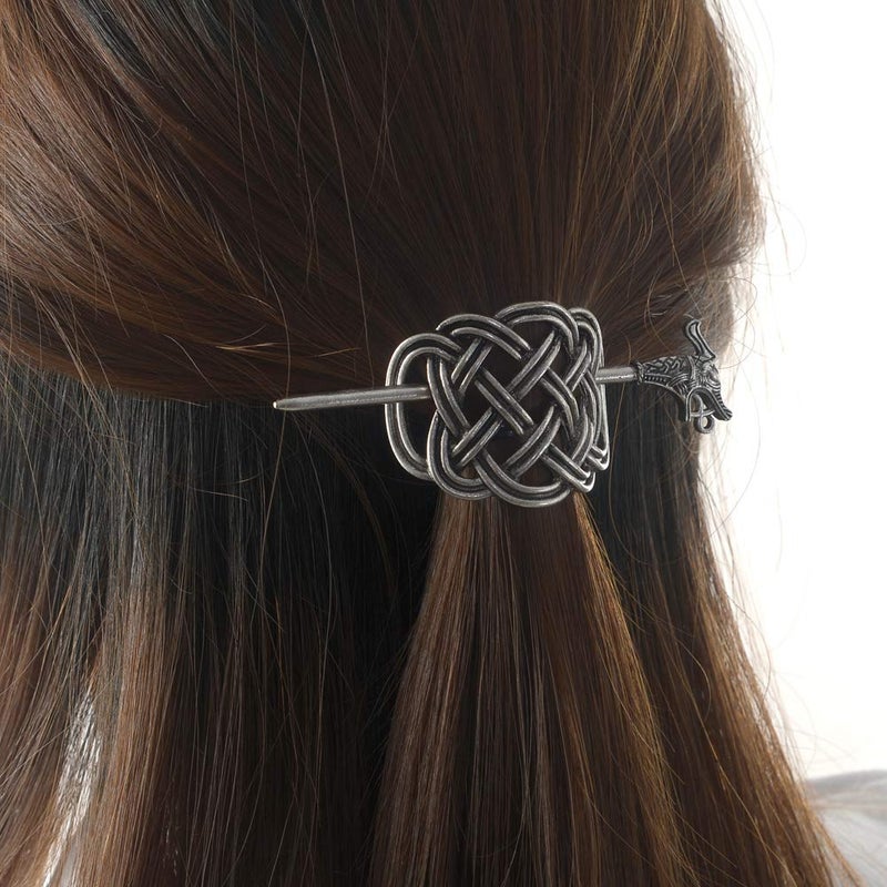 LQQQL Viking Celtic Hair Clips Hairpins- Viking Hair Accessories Celtic Knot Hair Pins Antique Silver Hair Sticks Irish Hair Decor Accessories for Long Hair Jewelry Braids Hair Slide Clip - Image 4